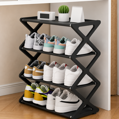 Four-Tier X-Shaped Metal Shoe Storage Rack