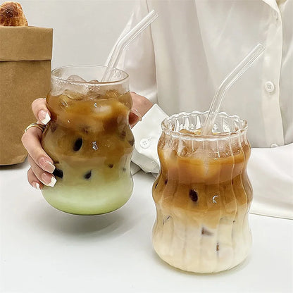 530ML Heat-Resistant Striped Glass Tumbler
