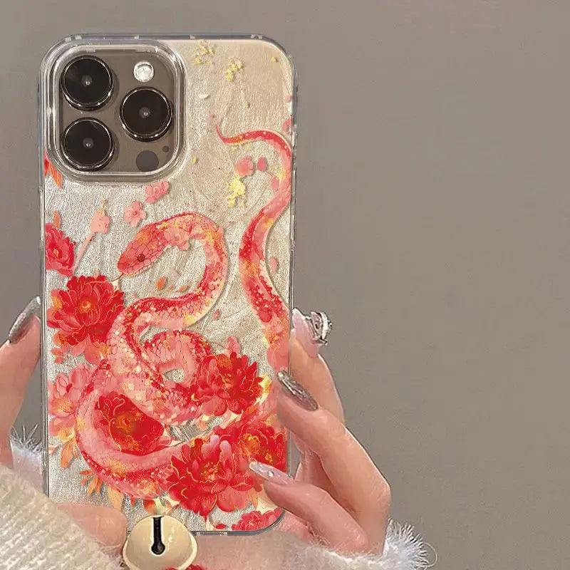 Illustrated Plum Blossom Snake Phone Case