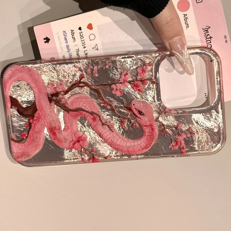 Illustrated Plum Blossom Snake Phone Case
