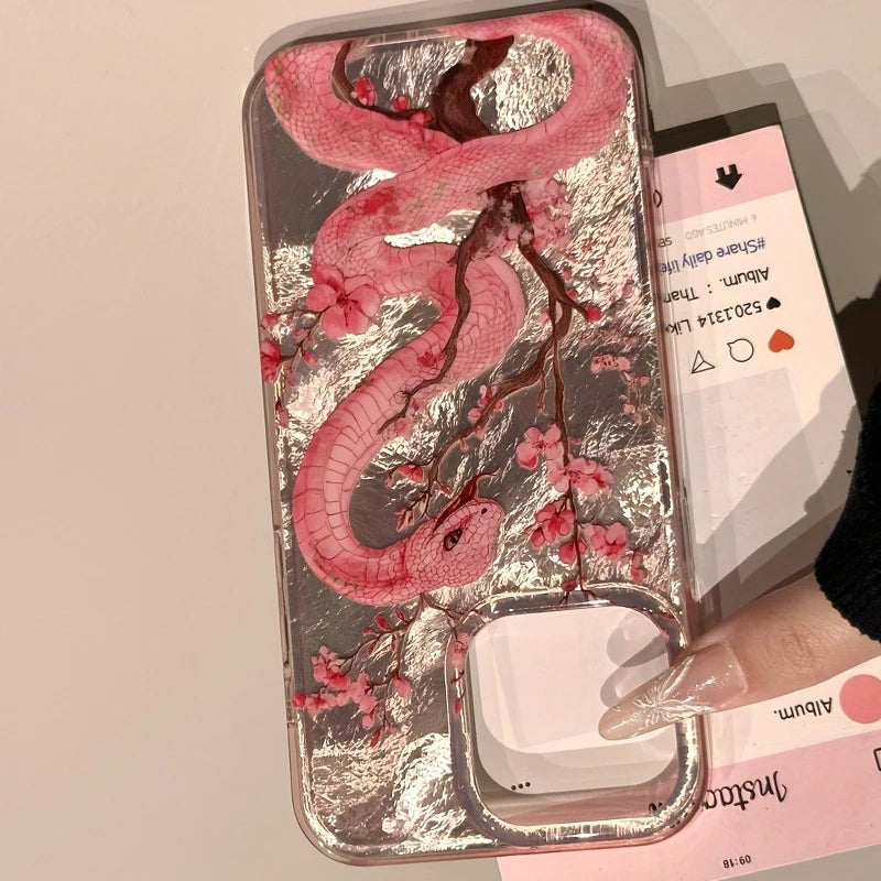 Illustrated Plum Blossom Snake Phone Case