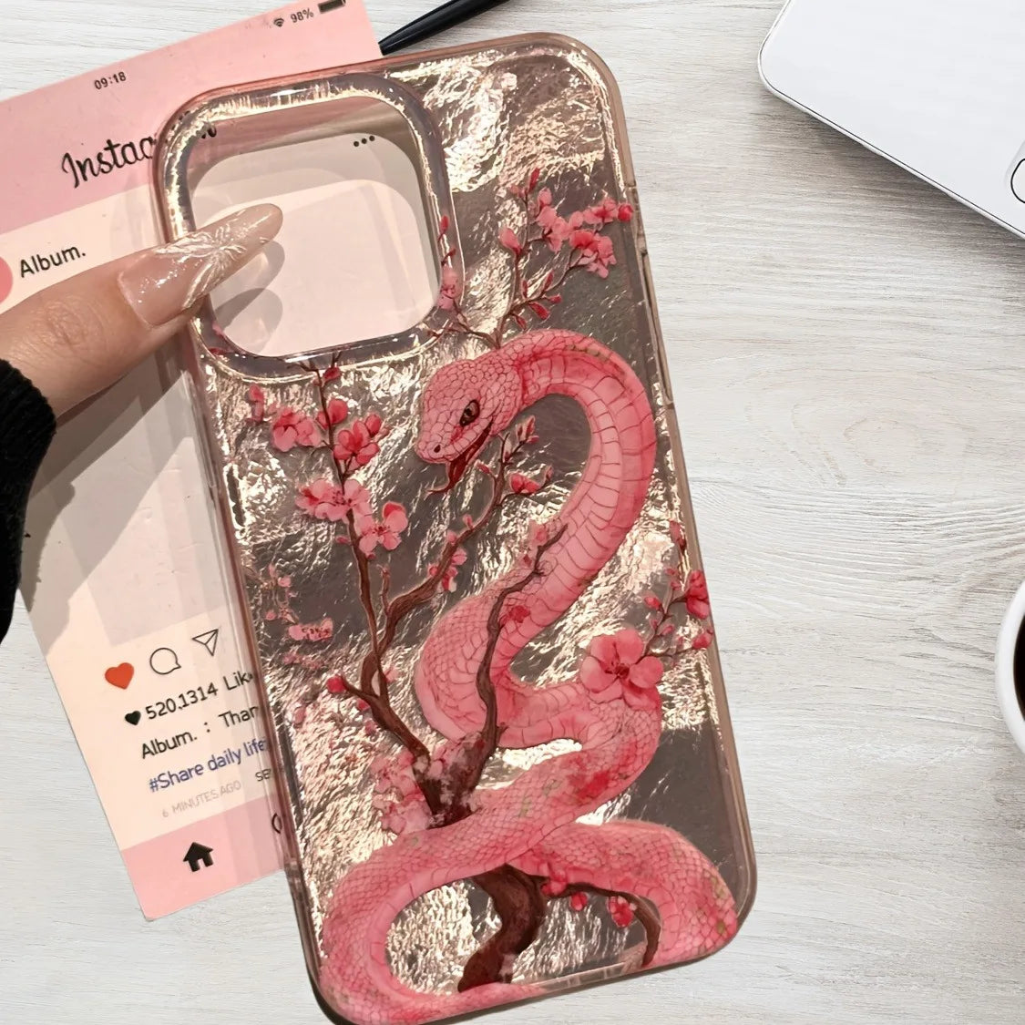 Illustrated Plum Blossom Snake Phone Case