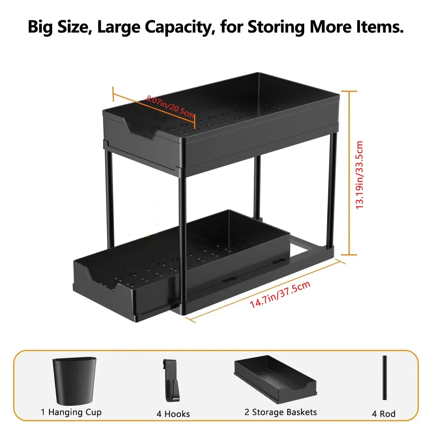 Two-tier under sink organizer